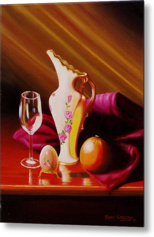 Still Life Metal Print featuring the painting Egg and things by Gene Gregory