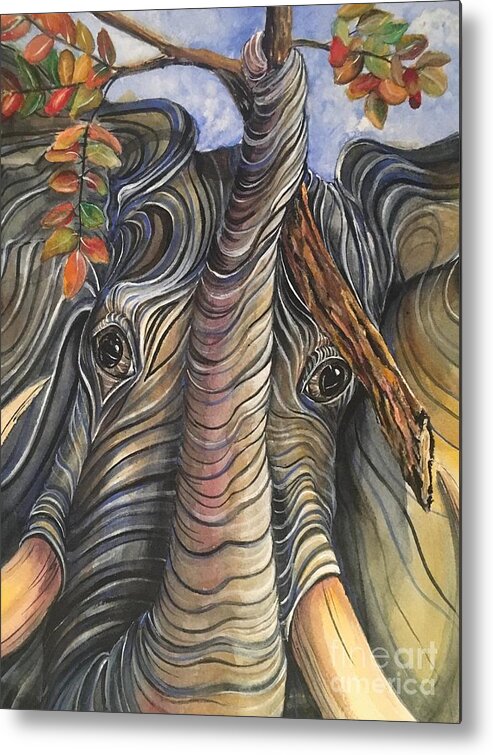 Elephant Metal Print featuring the mixed media Elephant Holding a Tree Branch by Mastiff Studios