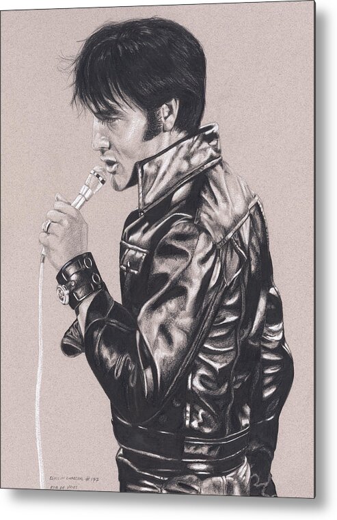 Elvis Metal Print featuring the drawing Elvis in Charcoal #177, No title by Rob De Vries