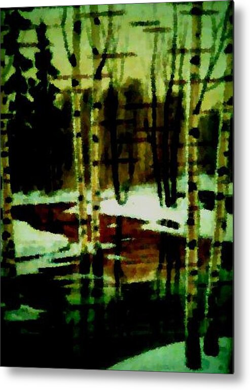 Sprig.forest.snow.water.trees.birches. Puddles.sky.reflection. Metal Print featuring the digital art European Spring by Dr Loifer Vladimir