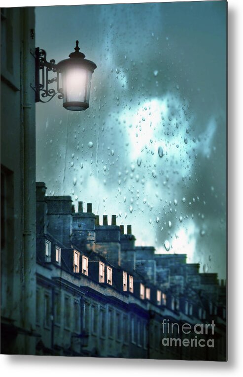 Village Metal Print featuring the photograph Evening Rainstorm in the City by Jill Battaglia