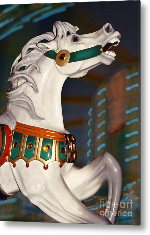 Carousel Metal Print featuring the photograph carousel horse photographs - Dappled Gray Dancer by Sharon Hudson