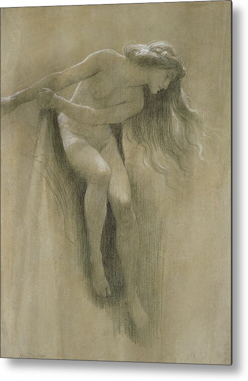 Female Nude Study (chalk On Paper) By John Robert Dicksee (1817-1903) Metal Print featuring the pastel Female Nude Study by John Robert Dicksee