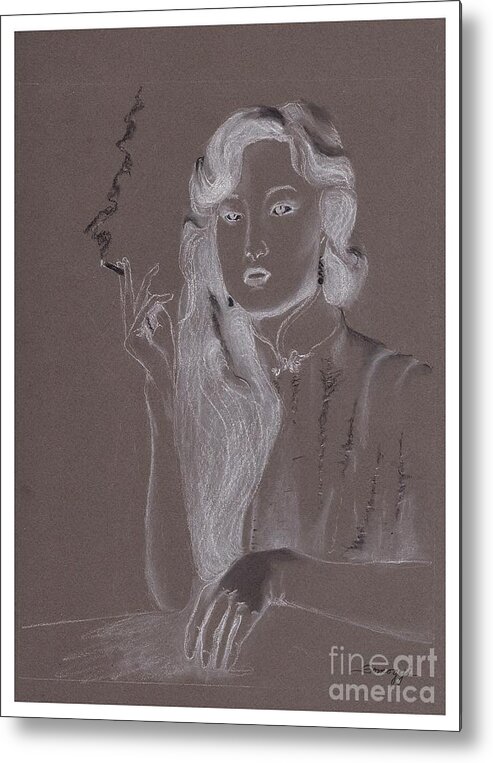 Negative Metal Print featuring the drawing Film Star Negative -- Portrait of Chinese Film Star by Jayne Somogy