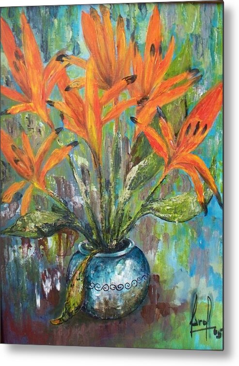  Metal Print featuring the painting Fire Flowers by Carol P Kingsley
