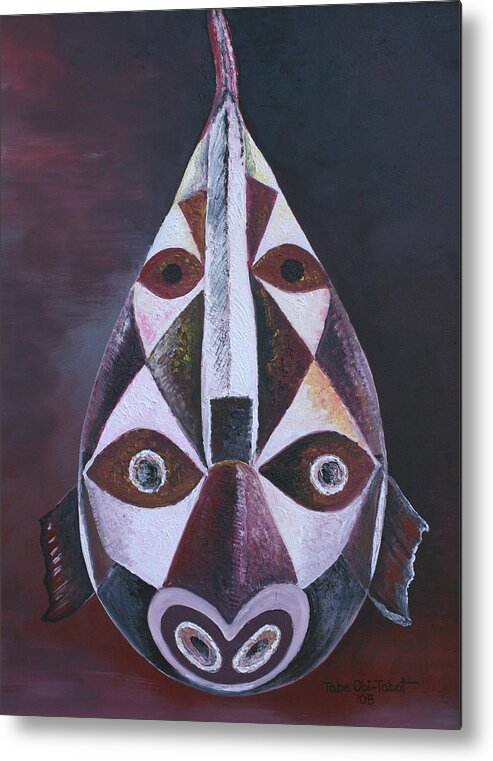 Oil On Canvas Metal Print featuring the painting Fish Mask by Obi-Tabot Tabe