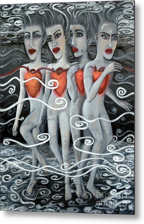 Black And White Metal Print featuring the painting Floating Hearts Eleven by Leandria Goodman