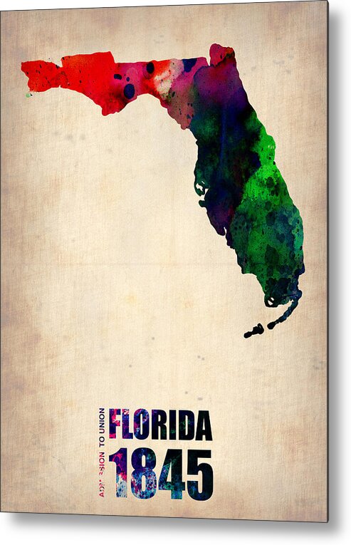 Florida Metal Print featuring the digital art Florida Watercolor Map by Naxart Studio