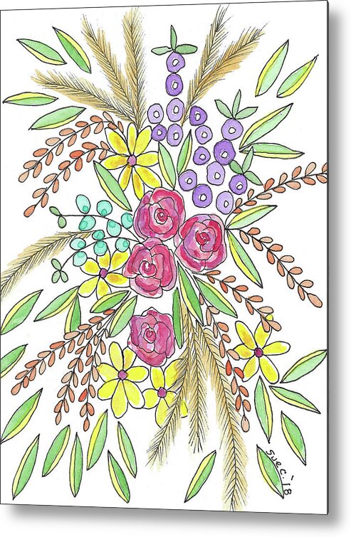 Watercolor And Ink Metal Print featuring the painting Flowers For You by Susan Campbell