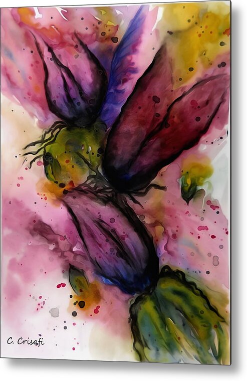 Watercolor Metal Print featuring the painting Flowers in Anguish by Carol Crisafi