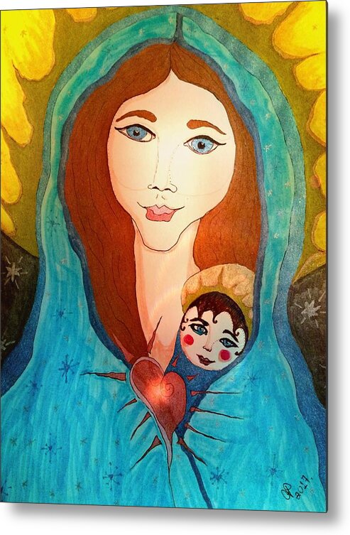 Mother Metal Print featuring the painting Folk mother and child by Christine Paris