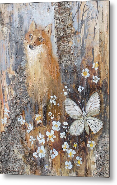 Fox Metal Print featuring the painting Fox and Butterfly by Ilya Kondrashov