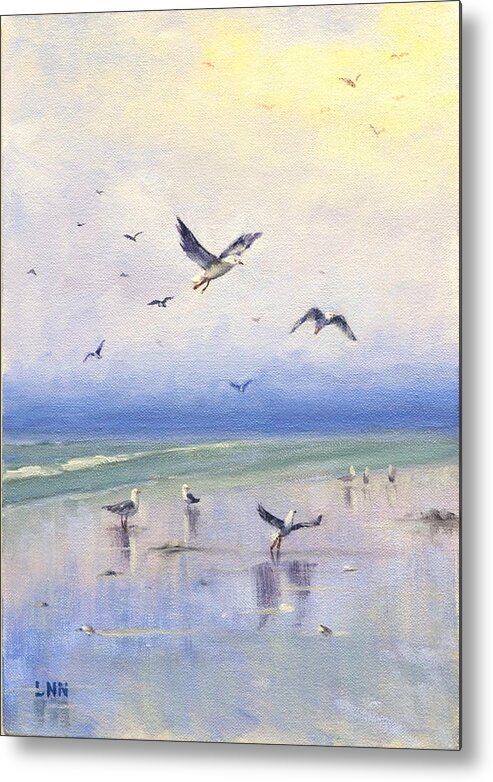 Beach Metal Print featuring the painting Freely by Ningning Li