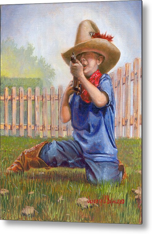 Cowboy Metal Print featuring the painting Freeze Buckaroo by Jeff Brimley