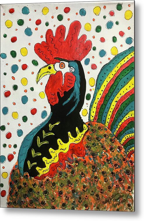 Rooster Metal Print featuring the painting Funky Rooster by Kathy Marrs Chandler