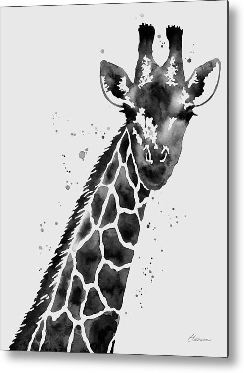 Giraffe Metal Print featuring the painting Giraffe in Black and White by Hailey E Herrera
