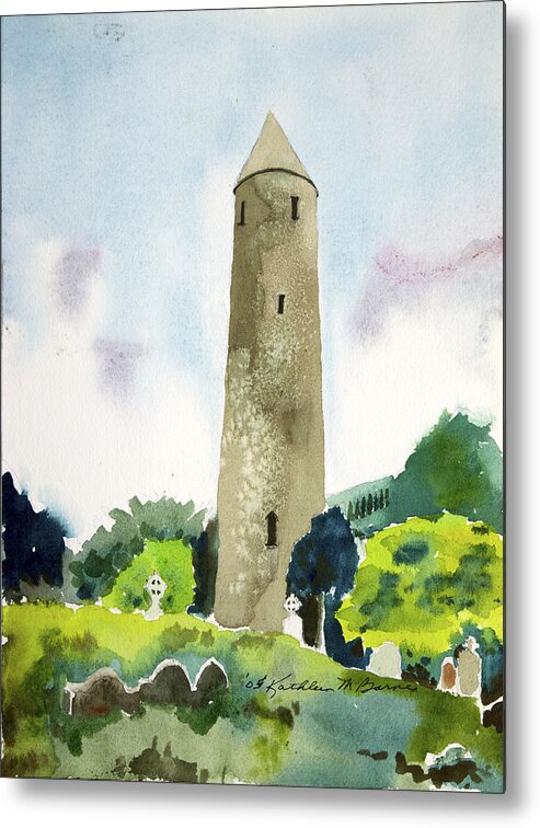  Metal Print featuring the painting Glendalough Tower by Kathleen Barnes