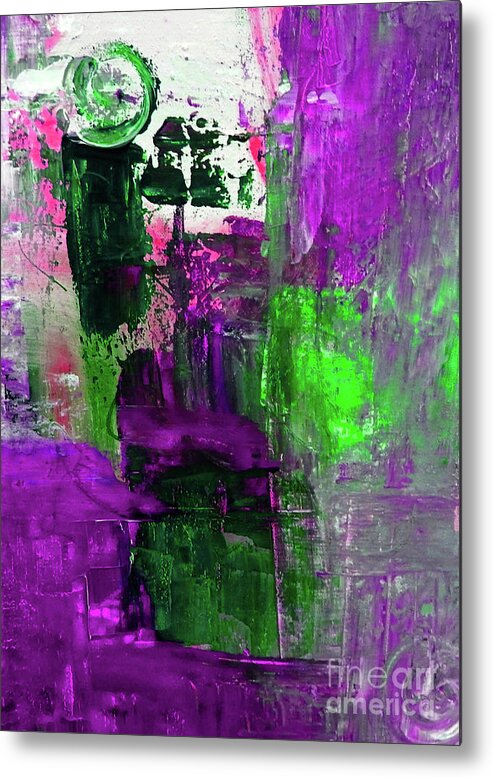 Green Metal Print featuring the painting Glowing Green and Lavendar by Lisa Kaiser