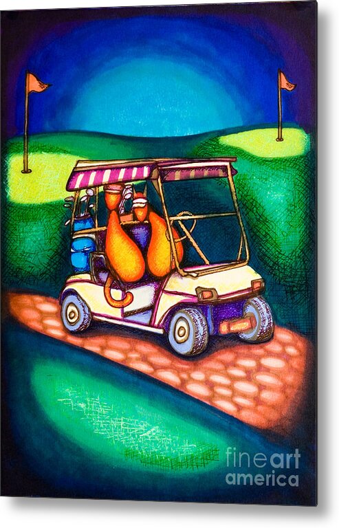 Cats Metal Print featuring the drawing Golf Kats by Laurie Tietjen