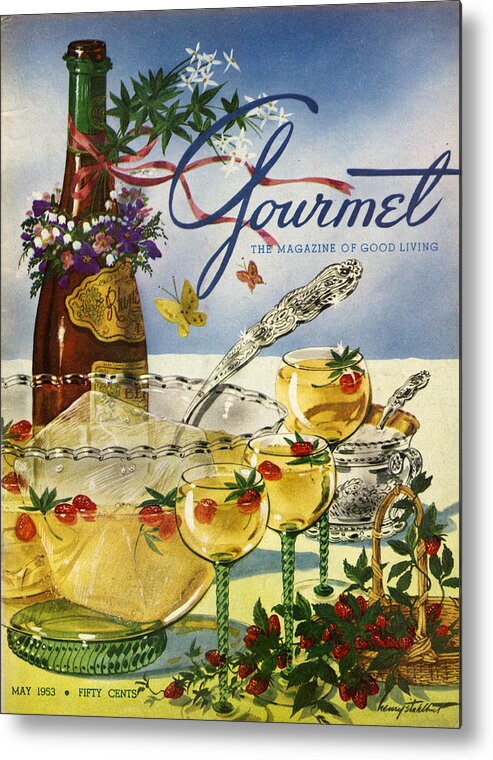 Illustration Metal Print featuring the photograph Gourmet Cover Featuring A Bowl And Glasses by Henry Stahlhut