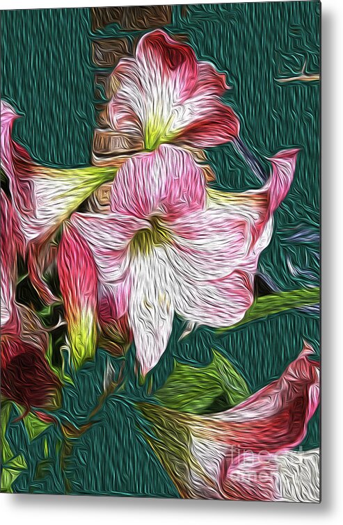 Floral Metal Print featuring the painting Grannys Amaryllis by Francelle Theriot