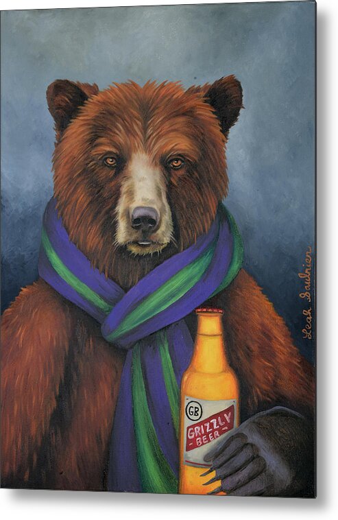 Grizzly Bear Metal Print featuring the painting Grizzly Beer by Leah Saulnier The Painting Maniac