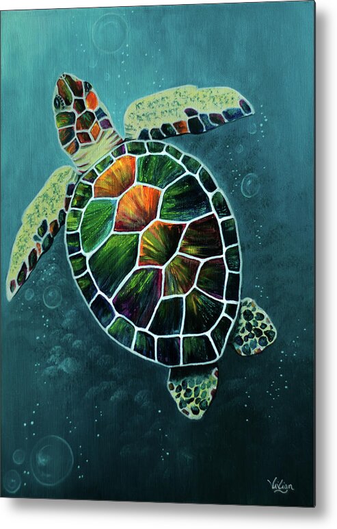 Green Sea Turtle Metal Print featuring the painting Happy Honu by Vivian Casey Fine Art