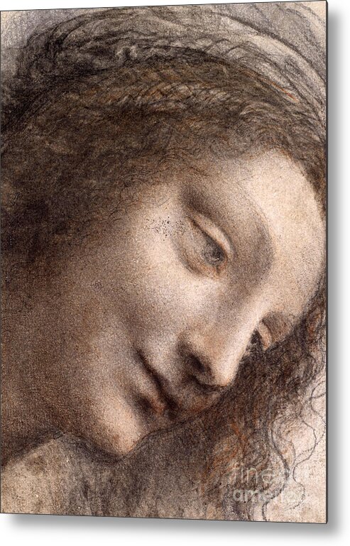 Head Of Virgin Metal Print featuring the drawing Head of the Virgin Mary by Leonardo Da Vinci