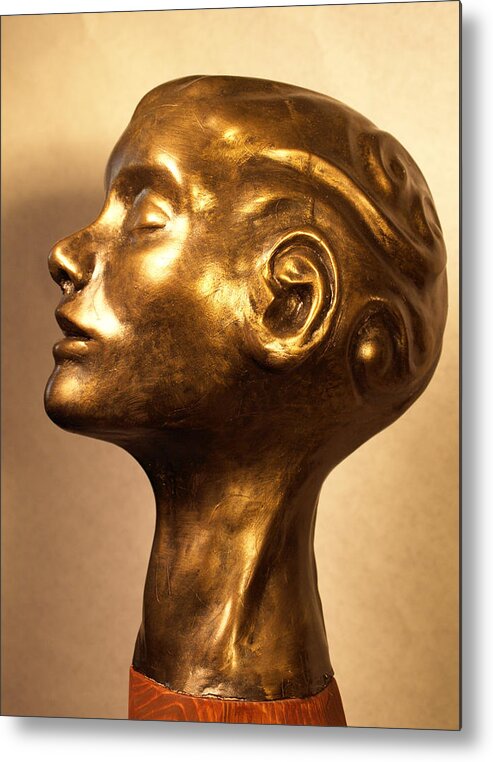 Head Metal Print featuring the sculpture Head with swirls view 1 by Katherine Huck Fernie Howard