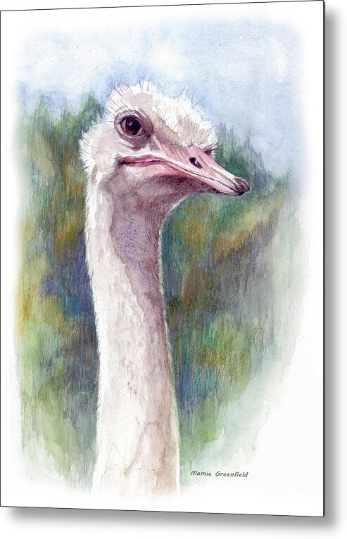  Portraits Metal Print featuring the painting Henry the Ostrich by Mamie Greenfield