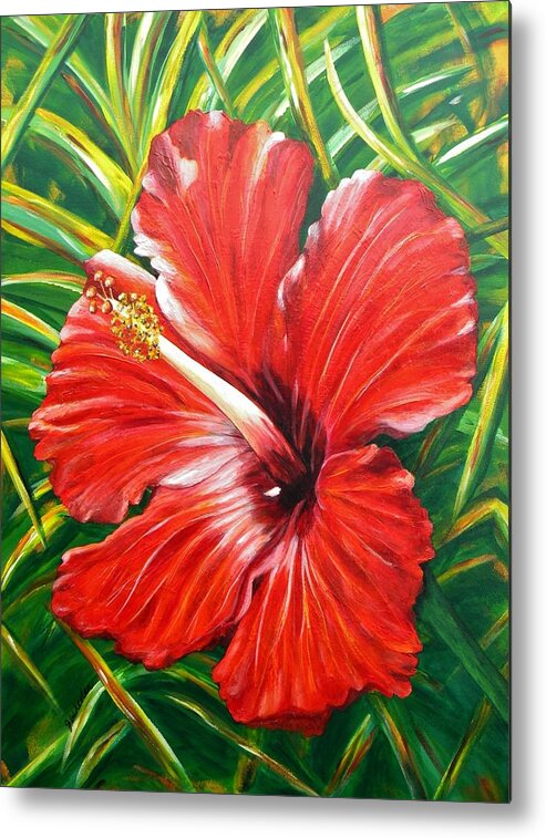 Hibiscus Metal Print featuring the painting Hibiscus by JoAnn Wheeler