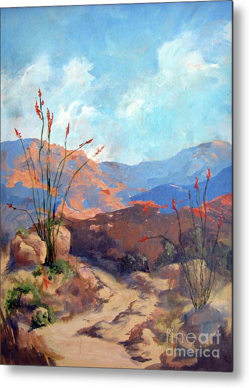 Framed Desert Scape Metal Print featuring the painting Hiking the Santa Rosa Mountains by Maria Hunt