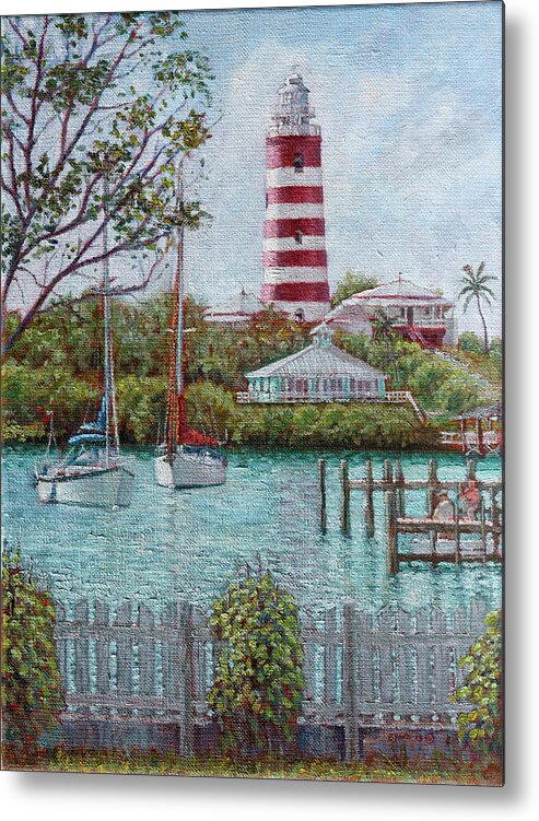 Hope Town Metal Print featuring the painting Hope Town Lighthouse by Ritchie Eyma