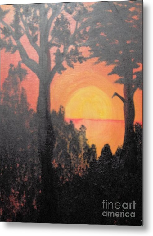 Landscape Sunset Tropical Orange Metal Print featuring the painting Hot by Saundra Johnson