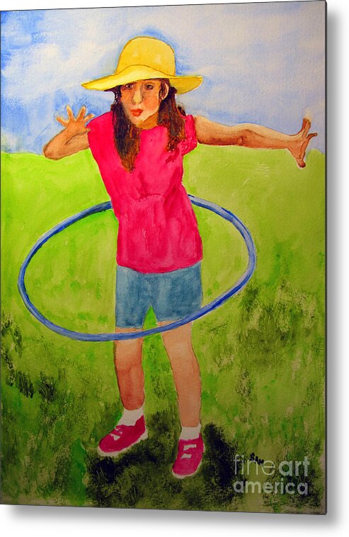 Girl Metal Print featuring the painting Hula Hoop by Sandy McIntire