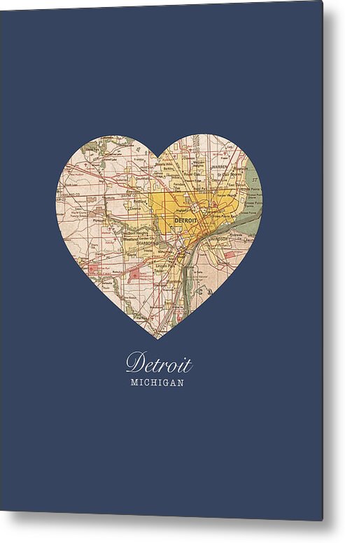 I Metal Print featuring the mixed media I Heart Detroit Michigan Vintage City Street Map Americana Series No 001 by Design Turnpike