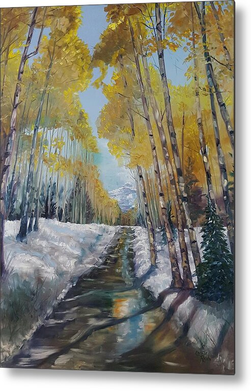 Aspens Metal Print featuring the painting In the Shadow of the Aspen by Connie Rish