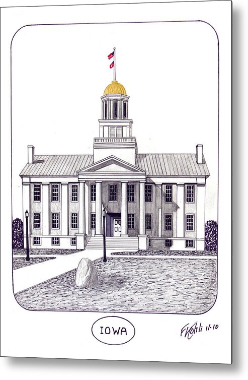 Iowa Old Capital Building Pen And Ink Drawing Metal Print featuring the drawing Iowa by Frederic Kohli