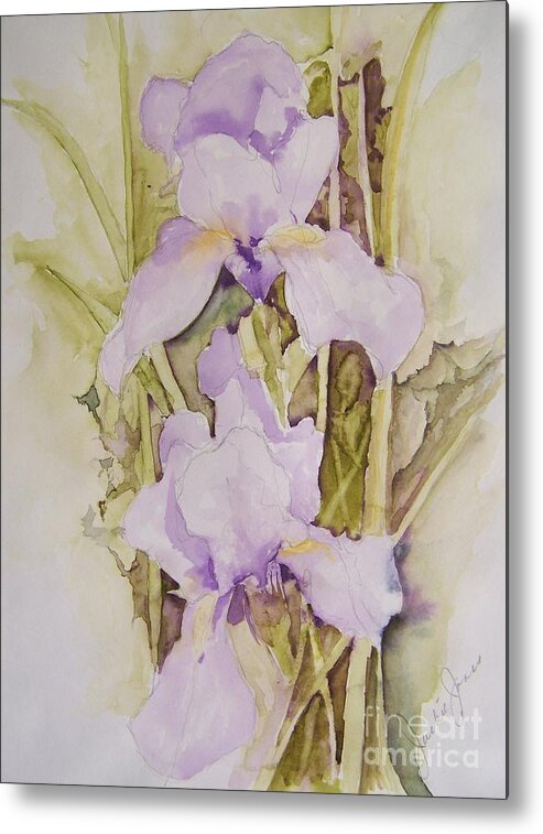 Irises Metal Print featuring the painting Irises by Jackie Mueller-Jones