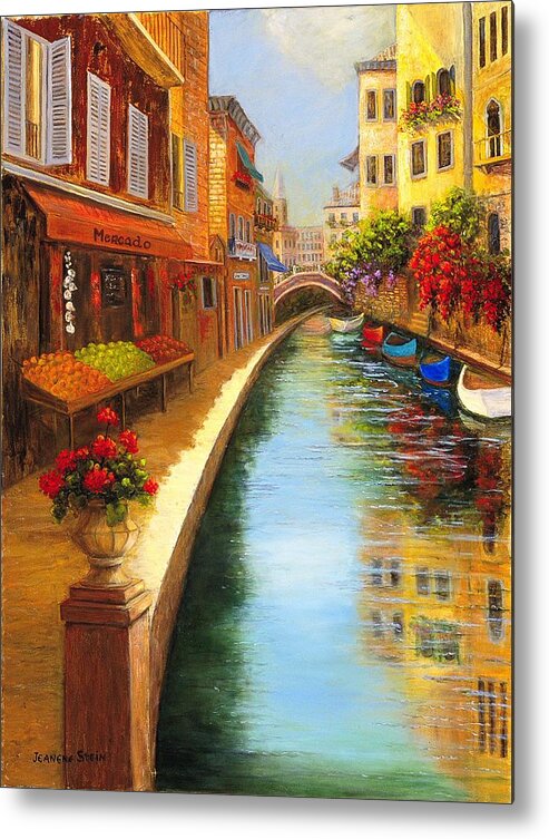 Canal. Italy Metal Print featuring the painting Italys Canal Street by Jeanene Stein