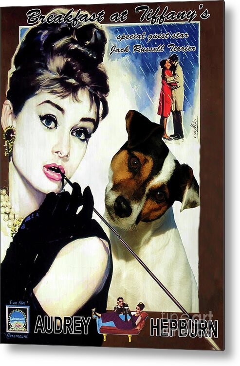 Jack Russell Terrier Metal Print featuring the painting Jack Russell Terrier Art Canvas Print - Breakfast at Tiffany Movie Poster by Sandra Sij