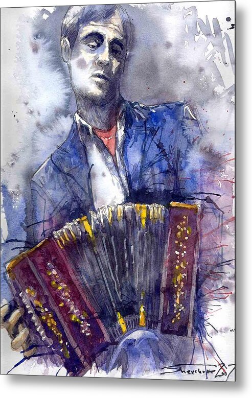 Jazz Metal Print featuring the painting Jazz Concertina player by Yuriy Shevchuk