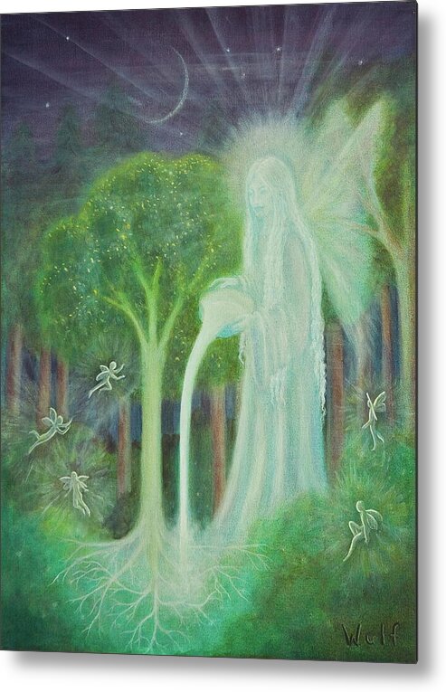 Fairy Metal Print featuring the painting Keeper of the Trees by Bernadette Wulf