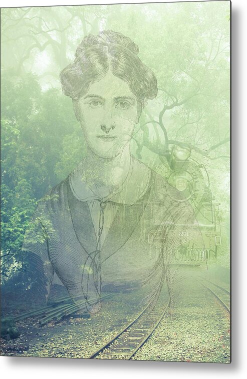 Ghostly Metal Print featuring the mixed media Lady On The Tracks by Digital Art Cafe