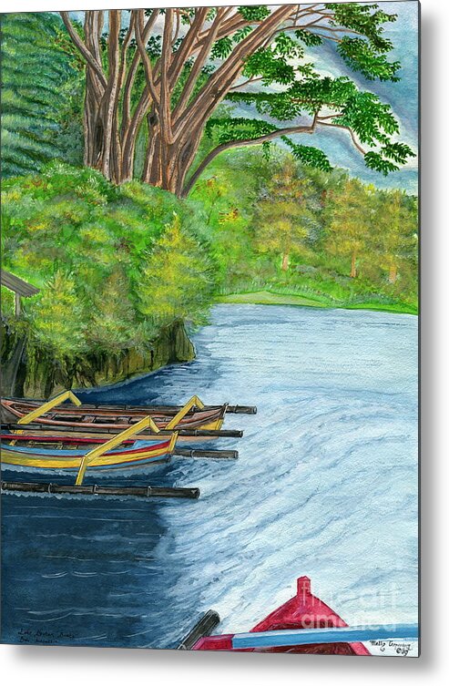 Bali Metal Print featuring the painting Lake Bratan Boats Bali Indonesia by Melly Terpening