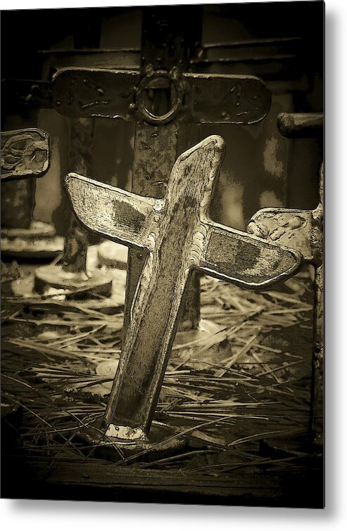 Cross Metal Print featuring the photograph Leaning by Deborah Montana