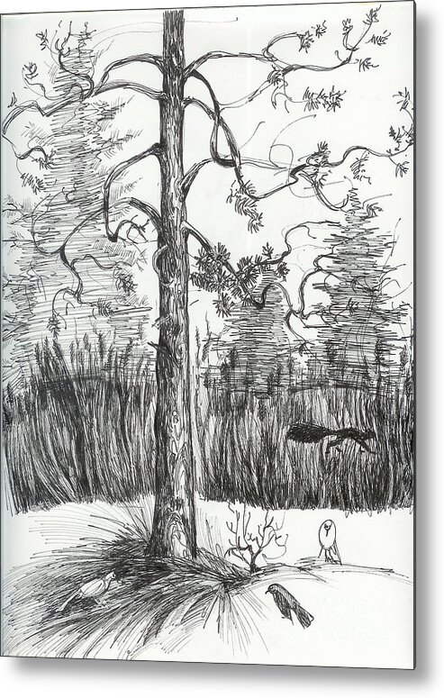 Sketch Metal Print featuring the drawing Life in the forest by Anna Duyunova