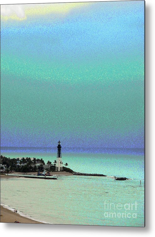Lighthouse Metal Print featuring the photograph Hillsboro Lighthouse in Florida in Luminous Green and Blue Setting by Corinne Carroll
