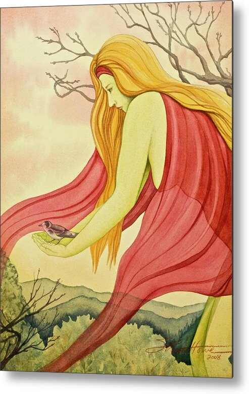 Woman Metal Print featuring the painting Little Bird by Sheri Howe