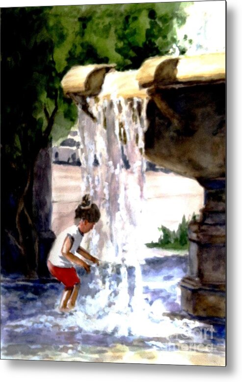 Little Girl Metal Print featuring the painting Girl in the Fountain by John West